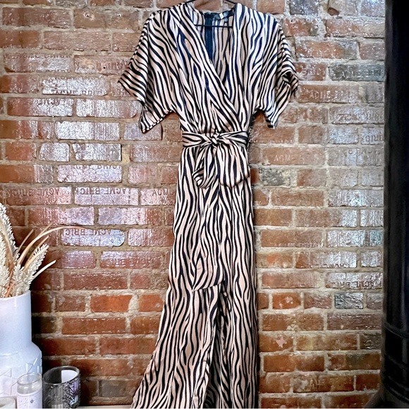Zebra Print Satin Jumpsuit - Picture 1 of 5